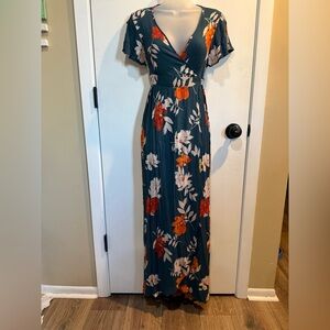 Patrons of Peace Teal and Orange Floral Maxi Dress
